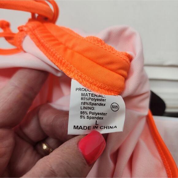 New Neon Orange Swimsuit One Piece Bathing suit Modest Tank Cinched 325 Size L - Picture 9 of 9